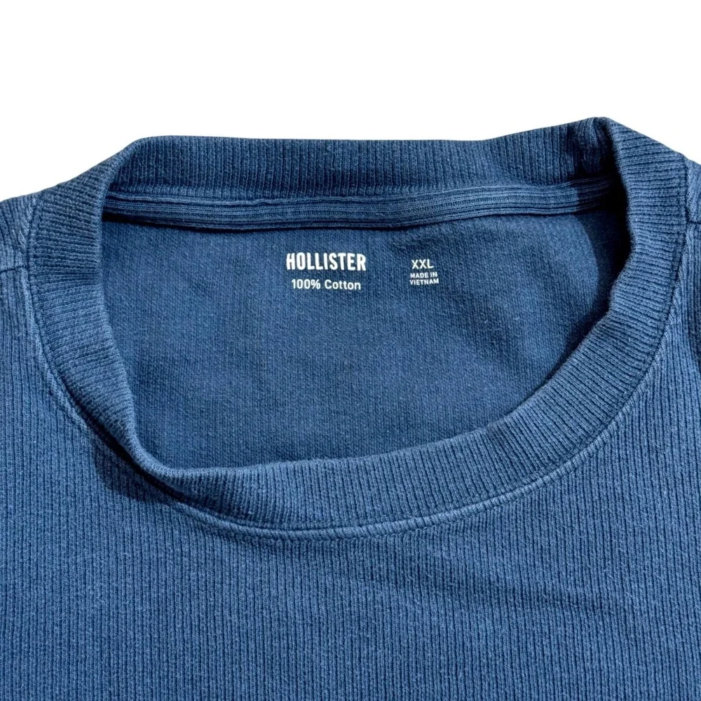 Hollister Mens XXL Blue Grey Colorblock Ribbed Long Sleeve‎ Cotton T-Shirt